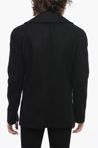 Double-breasted Virgin Wool Blend Coat with Logoed Buttons