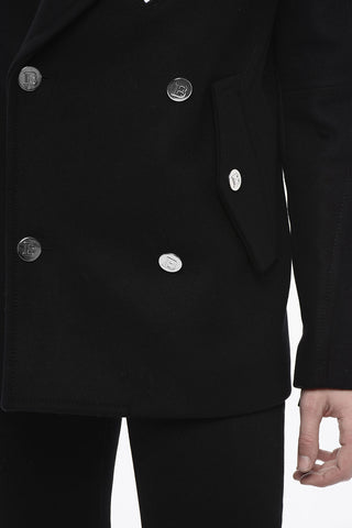 Double-breasted Virgin Wool Blend Coat with Logoed Buttons