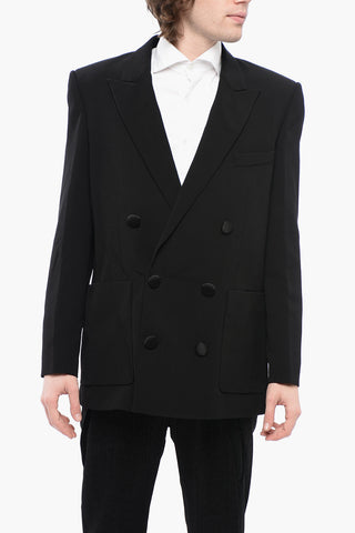 Double-breasted Viscose Blazer with Covered Buttons