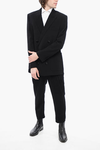 Double-breasted Viscose Blazer with Covered Buttons