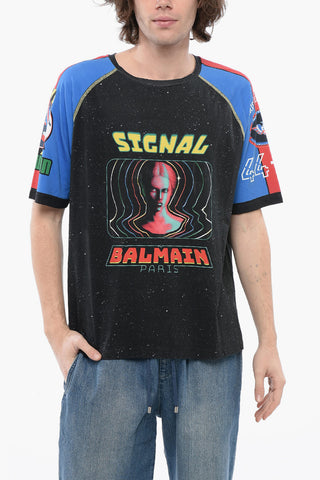 Crew Neck SIGNAL Cotton T-Shirt with Print
