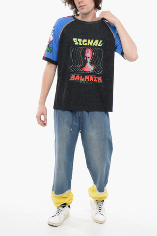 Crew Neck SIGNAL Cotton T-Shirt with Print
