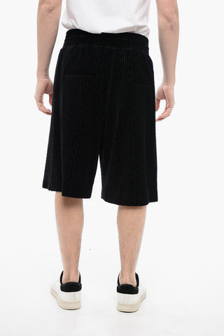 Monogram Patterned Velour Shorts with Drawstringed Waist