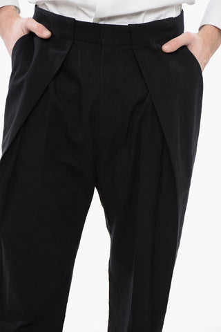 Single-pleated Cotton Blend Tapered Fit Pants