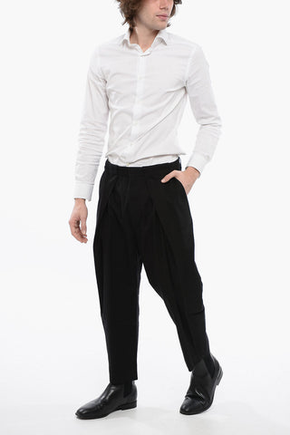 Single-pleated Cotton Blend Tapered Fit Pants