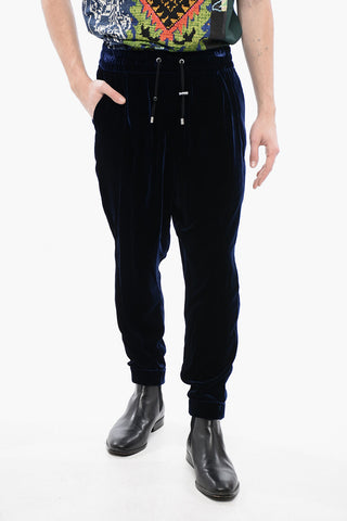 Low-Crotch Velour Pants with Elastic Waistband