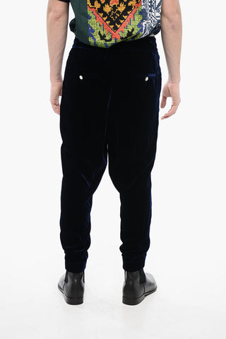 Low-Crotch Velour Pants with Elastic Waistband