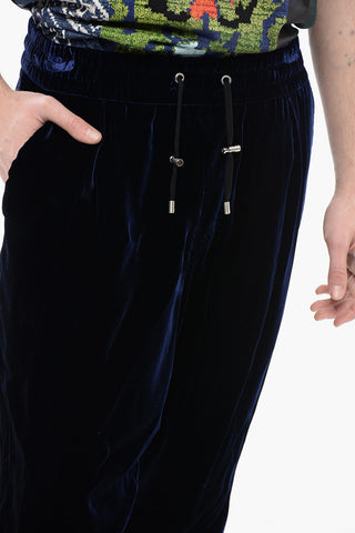 Low-Crotch Velour Pants with Elastic Waistband