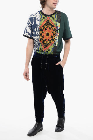 Low-Crotch Velour Pants with Elastic Waistband