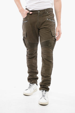 Denim Cargo Pants with Biker Details