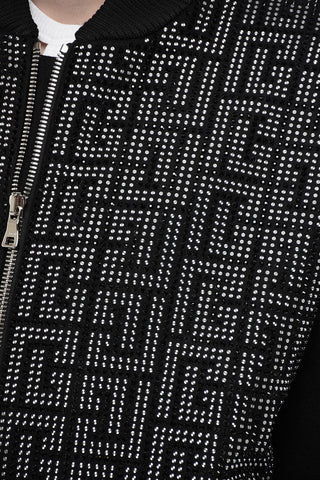 Wool Blend Bomber jacket with Rhinestoned Monogram Pattern