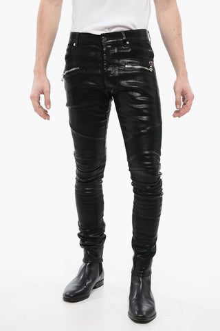 Coated Cotton Slim Fit Biker Denims 14cm