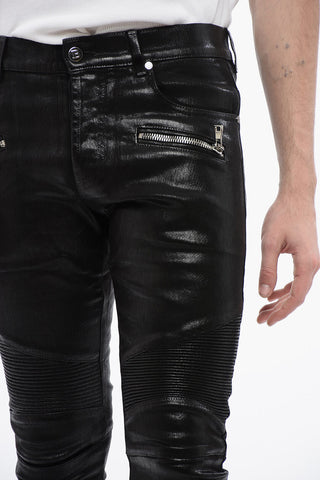 Coated Cotton Slim Fit Biker Denims 14cm