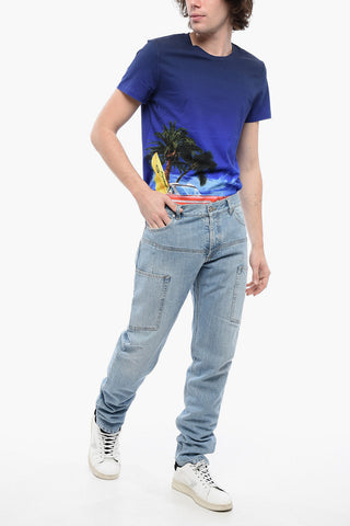 Jeans Cargo Regular Fit in Denim Lavaggio Chiaro 18cm