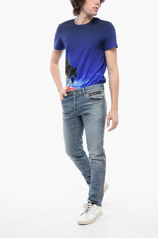 Jeans Slim Fit Lavaggio Chiaro con Dettaglio Laterale a Costine 14cm