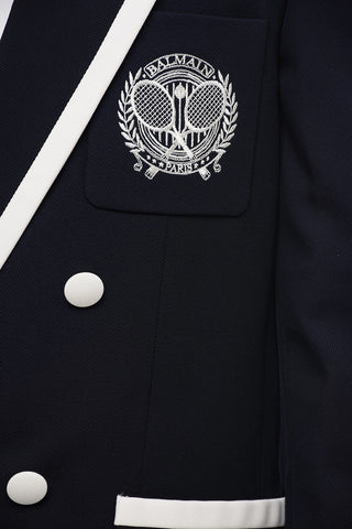 Wool-Twill Double-Breasted Blazer with Contrast Edging