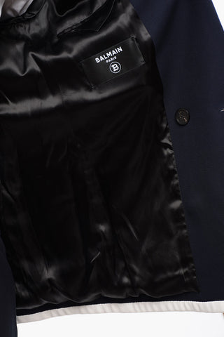 Wool-Twill Double-Breasted Blazer with Contrast Edging