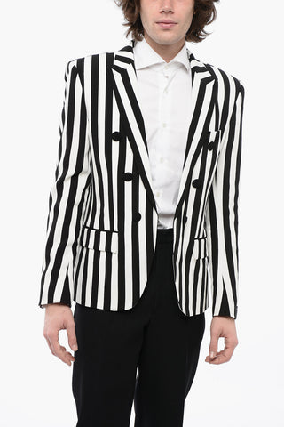 Double-breasted Awning Striped Blazer with Peak Lapel