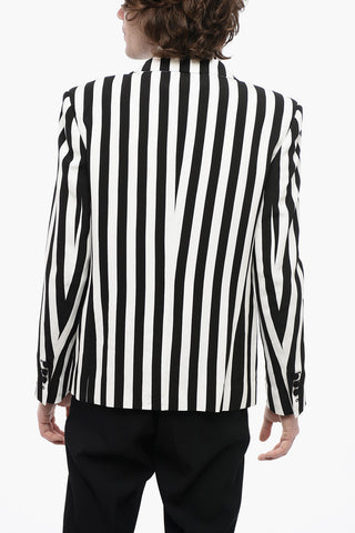 Double-breasted Awning Striped Blazer with Peak Lapel