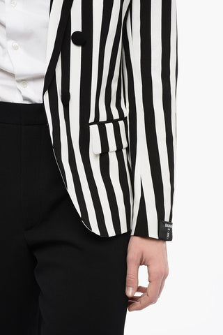 Double-breasted Awning Striped Blazer with Peak Lapel