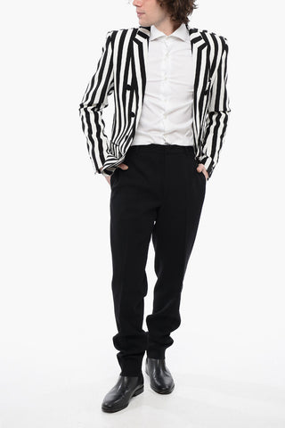 Double-breasted Awning Striped Blazer with Peak Lapel