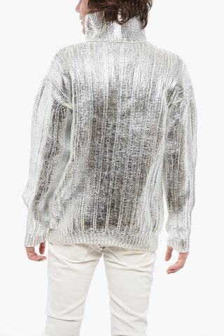 Lamè Coated Wool Blend Pullover with Turtleneck