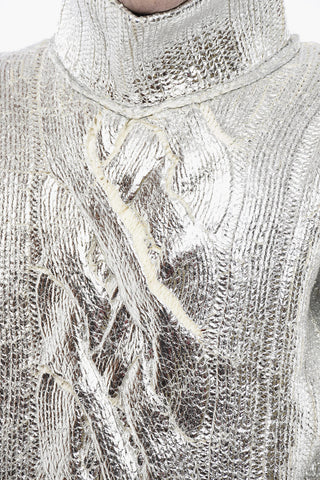 Lamè Coated Wool Blend Pullover with Turtleneck