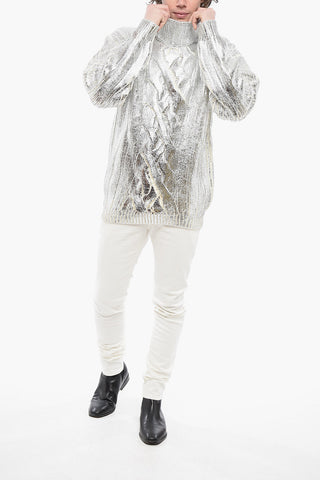 Lamè Coated Wool Blend Pullover with Turtleneck