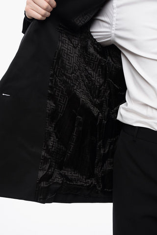 Double-breasted Twill Wool Blazer with Knitted Pockets and Cuffs