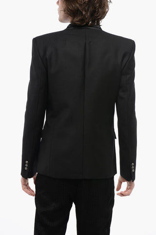 Double-breasted Wool Blazer with Satin Peak Lapel