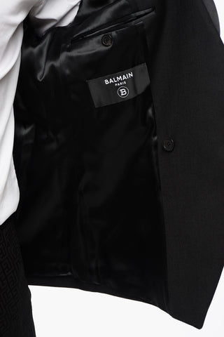 Double-breasted Wool Blazer with Satin Peak Lapel