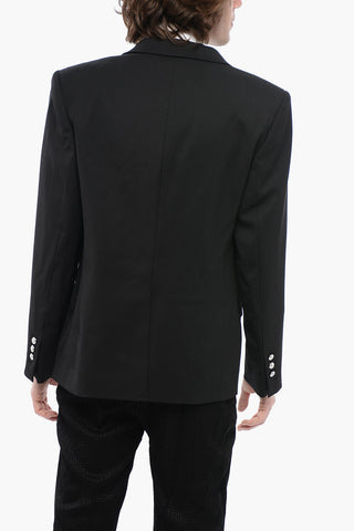 Double-breasted Wool Blend Blazer with Satin Lapel