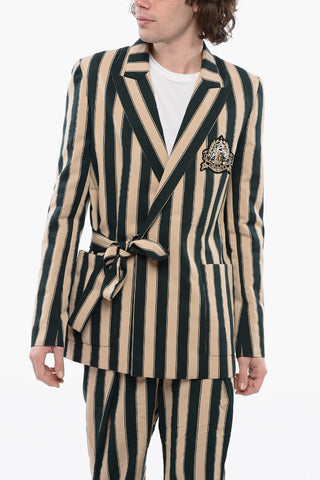 Blanced Stripe Viscose Blend Blazer with Wrap Design