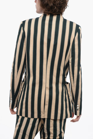 Blanced Stripe Viscose Blend Blazer with Wrap Design