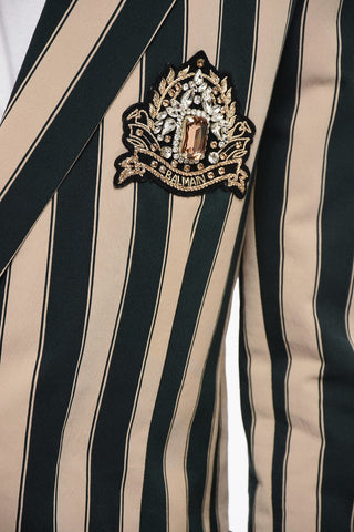 Blanced Stripe Viscose Blend Blazer with Wrap Design