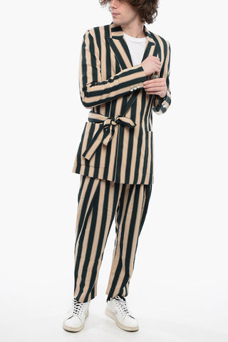 Blanced Stripe Viscose Blend Blazer with Wrap Design