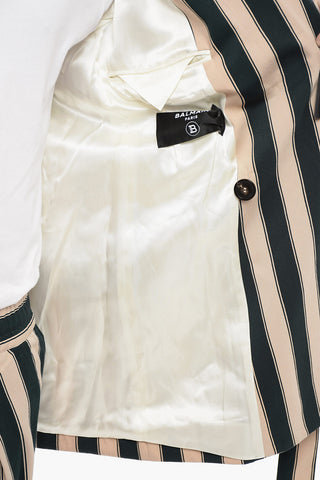 Blanced Stripe Viscose Blend Blazer with Wrap Design