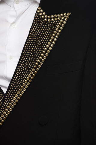 Double-breasted Viscose Blazer with Studded Peak Lapel