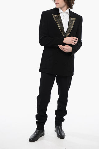 Double-breasted Viscose Blazer with Studded Peak Lapel