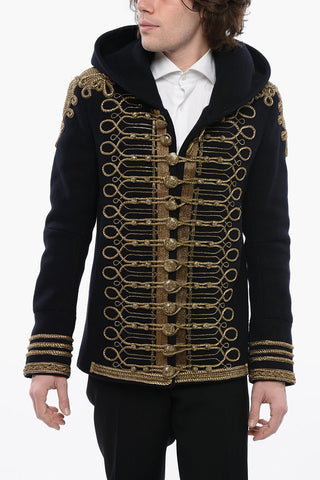 Wool Blend BRANDEBOURG SPENCER Coat with Hood