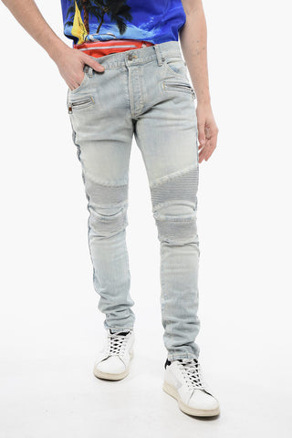 Light Wash Biker Denims with Side Ribbed Details 15cm