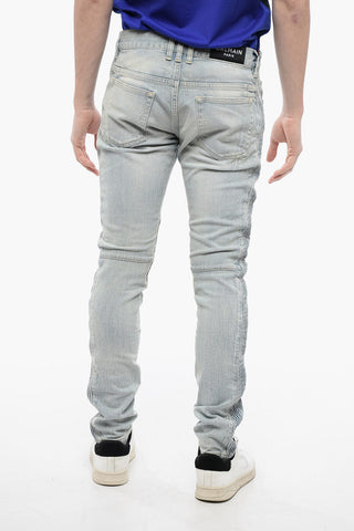 Light Wash Biker Denims with Side Ribbed Details 15cm