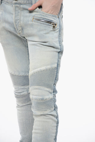 Light Wash Biker Denims with Side Ribbed Details 15cm