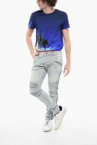 Light Wash Biker Denims with Side Ribbed Details 15cm