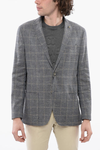 Cotton Blazer with Textured Check Motif