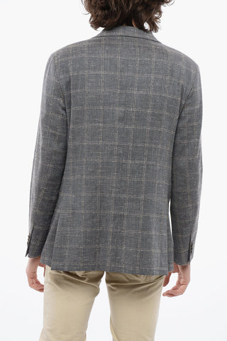 Cotton Blazer with Textured Check Motif