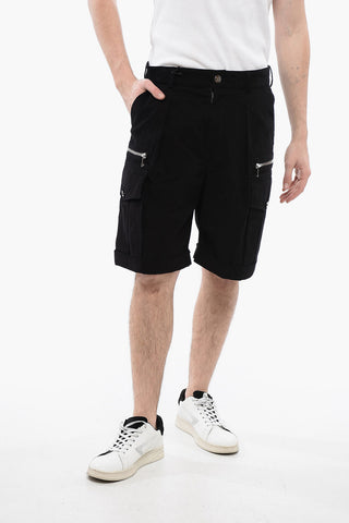 Shorts Cargo ad 1 Pince in Misto Cotone con Passanti