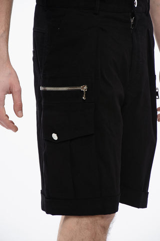 Shorts Cargo ad 1 Pince in Misto Cotone con Passanti