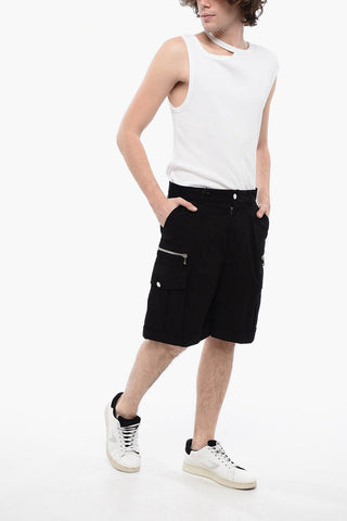 Shorts Cargo ad 1 Pince in Misto Cotone con Passanti