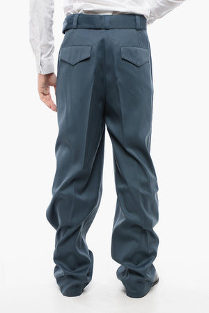 Virgin Wool Straight-Leg Trousers with Belt
